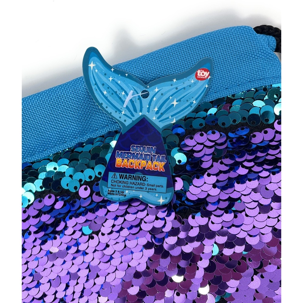 Sequin‎ Mermaid Tail Drawstring Backpack Blue - Picture 3 of 4